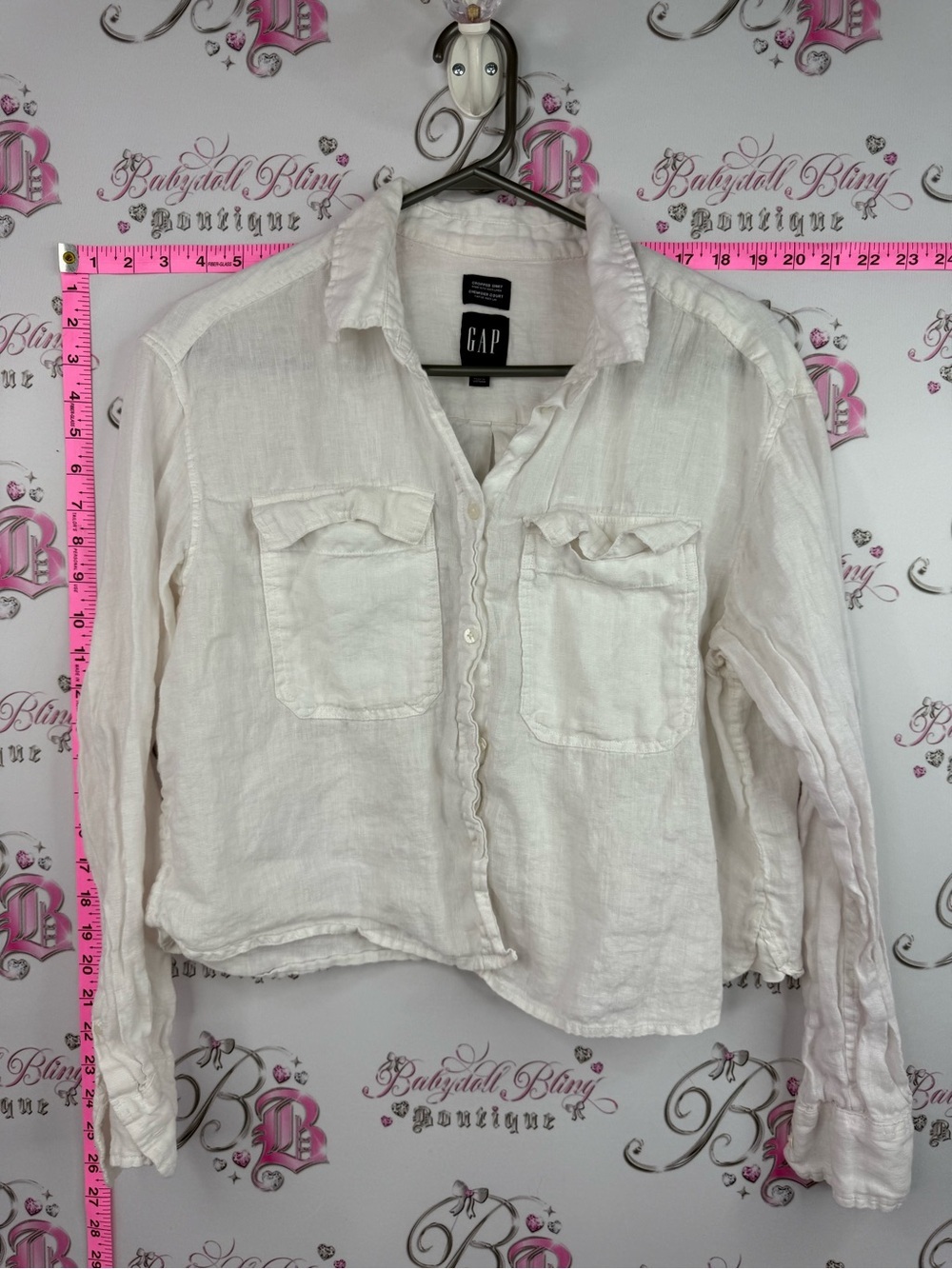 GAP shirt White Linen Button-Front Shirt with Chest Pockets light white pink
